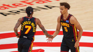 Die starken Hawks-Verteidiger Nickeil Alexander-Walker und Dyson Daniels.