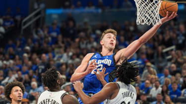 Orlando, Florida, USA, October 25, 2024, Orlando Magic forward Franz Wagner #22 attempt to score in the 4th Kia Center.  (Photo by Marty Jean-Louis/Sipa USA)