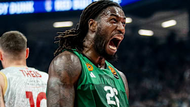 ATHENS, GREECE - APRIL 21: Mathias Lessort, #26 of Panathinaikos AKTOR Athens react during the EuroLeague Play-in A match between Panathinaikos Aktor Athens and AS Monaco at Telekom Center Athens on April 21, 2026 in Athens, Greece. (Photo by Panagiotis Moschandreou/Euroleague Basketball via Getty Images)