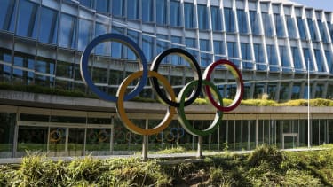 Olympische Ringe, Sitz des Internationalen Olympischen Komitees, IOK, Lausanne, Schweiz