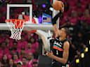 Apr 19, 2026; San Antonio, Texas, USA; San Antonio Spurs forward Victor Wembanyama (1) goes up to dunk during the second half of game one of the first round of the 2026 NBA Playoffs against the Portland Trail Blazers at Frost Bank Center. Mandatory Credit: Scott Wachter-Imagn Images
