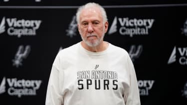 September 30, 2024, San Antonio, Texas, United States: Head Coach GREGG POPOVICH takes part in Media Day for the San Antonio Spurs Monday morning. The Spurs have failed to make the playoffs for the last two seasons but hope the addition of Chris Paul along with Rookie-of-the-Year Victor Wembanyama will correct that slide. (Credit Image: Â© Robin Jerstad/ZUMA Press Wire