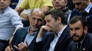 EuroLeague-CEO Chus Bueno (li.) mit NBA-EME-Chef George Aivazoglou bei einem Treffen im April.