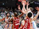 Im Bild: v.li. Eddy Edigin (Wuerzburg Baskets, 27), David Muenkat (Wuerzburg Baskets, 55), Lorenz Bank (Science City Jena, 25) und Davion Mintz (Wuerzburg Baskets, 10) 11.04.2026, Science City Jena - Fitness First Wuerzburg Baskets, easyCredit BBL, 29. Spieltag, Deutschland, Jena, Sparkassen-Arena, *** In the picture from left Eddy Edigin Wuerzburg Baskets, 27 , David Muenkat Wuerzburg Baskets, 55 , Lorenz Bank Science City Jena, 25 and Davion Mintz Wuerzburg Baskets, 10 11 04 2026, Science City Jena Fitness First Wuerzburg Baskets, easyCredit BBL, 29 Matchday, Germany, Jena, Sparkassen Arena, Copyright: HMBxMedia xJulienxBecker
