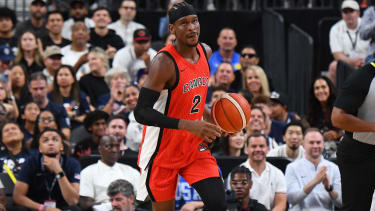 LAS VEGAS, NV - JULY 10: Shai Gilgeous-Alexander #2 of the Canada Men's Basketball Team dribbles the ball during the game against the USA Basketball Men's Team on July 10, 2024 at the T-Mobile Arena in Las Vegas, Nevada. NOTE TO USER: User expressly acknowledges and agrees that, by downloading and/or using this Photograph, user is consenting to the terms and conditions of the Getty Images License Agreement. Mandatory Copyright Notice: Copyright 2024 NBAE (Photo by Brian Babineau/NBAE via Getty Images)