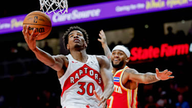 Ochai Agbaji hier noch im Jersey der Toronto Raptors.