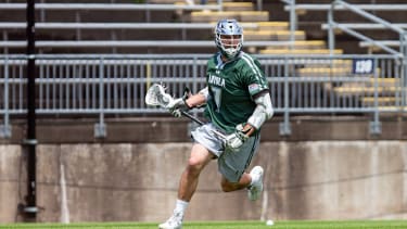 EAST HARTFORD, CT - MAY 19: Loyola Greyhounds Pat Spencer (7) in action during the NCAA, College League, USA Division 1 quarterfinal game between Loyola Greyhounds and Penn State Nittany Lions on May 19, 2019, at Rentschler Field in East Hartford, CT. (Photo by M. Anthony Nesmith Icon Sportswire) NCAA LACROSSE: MAY 19 NCAA Lacrosse Championships Quarterfinals - Loyola v Penn State Icon19051902