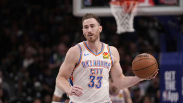 Oklahoma City Thunder's Gordon Hayward handles the ball in Game 3 of an NBA basketball second-round playoff series against the Dallas Mavericks, Saturday, May 11, 2024, in Dallas. (AP Photo/Tony Gutierrez)