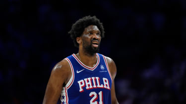 Philadelphia 76ers' Joel Embiid plays during Game 6 in an NBA basketball first-round playoff series, Thursday, May 2, 2024, in Philadelphia. (AP Photo/Matt Slocum)