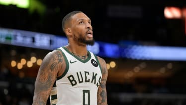 Milwaukee Bucks guard Damian Lillard (0) plays in the second half of an NBA basketball game against the Memphis Grizzlies Thursday, Oct. 31, 2024, in Memphis, Tenn. (AP Photo/Brandon Dill)