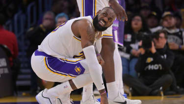 Dec 28, 2025; Los Angeles, California, USA; Los Angeles Lakers forward Lebron James (23) reacts on the court in the second half against the Sacramento Kings at Crypto.com Arena. Mandatory Credit: Jayne Kamin-Oncea-Imagn Images