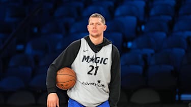 Dec 12, 2025; Las Vegas, NV, USA; Orlando Magic forward Moritz Wagner (21) during practice prior to the Emirates Cup semifinals at T-Mobile Arena. Mandatory Credit: Kirby Lee-Imagn Images